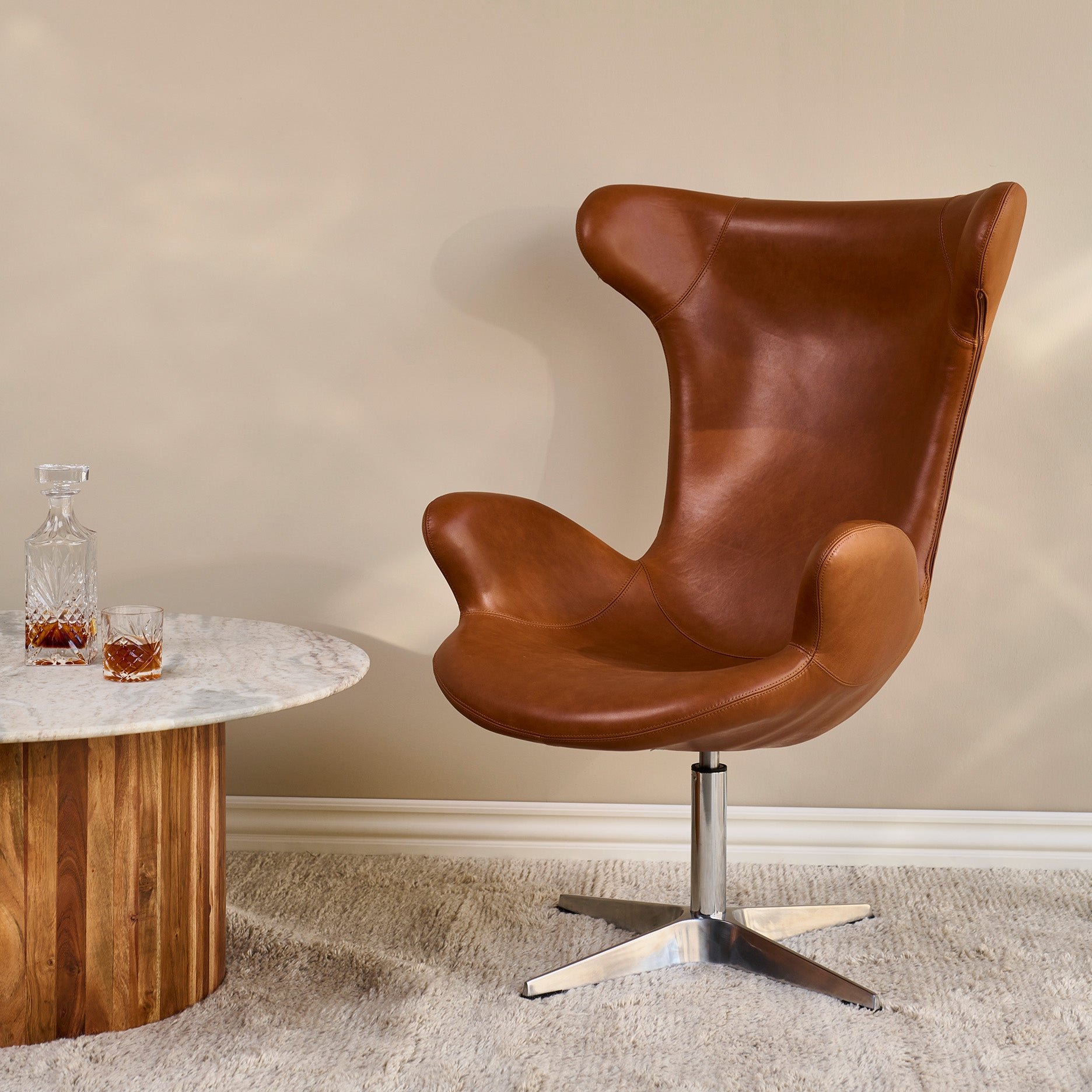 Victor loungestol læder m. chrome drejesokkel